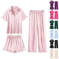 thumbnail image 1 of Purcolt Girls 3 Piece Pajamas Sets Comfortable Satin Short Sleeve Button Up Shirts and Shorts Pants Pjs Sleepwear Summer Ruffle Nightwear, 1 of 9