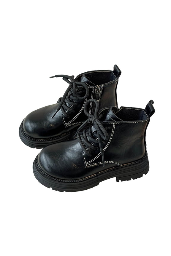 Girls Ankle Boots Cute Round Toe Lace Up Zipper Chunky Sole Boots Spring Casual Outdoor Waterproof Short Booties,2-11Y