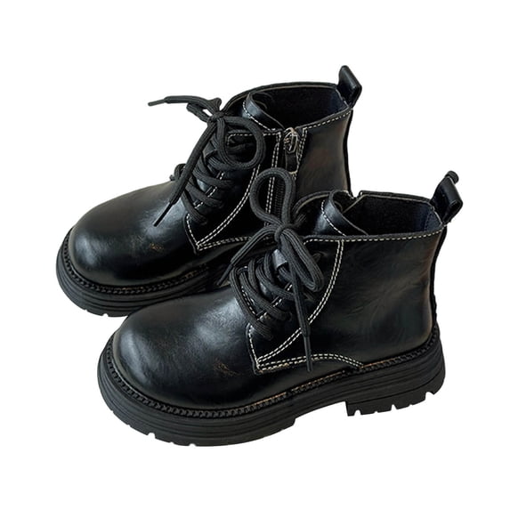 Purcolt Girls Ankle Boots Cute Round Toe Lace Up Zipper Chunky Sole Boots Spring Casual Outdoor Waterproof Short Booties,2-11Y