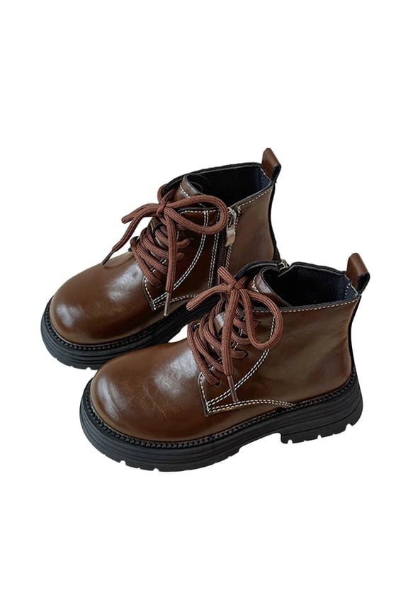 Girls Ankle Boots Cute Round Toe Lace Up Zipper Chunky Sole Boots Spring Casual Outdoor Waterproof Short Booties,2-11Y