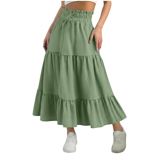Purcolt Girls Boho Tiered Maxi Skirt Elastic Waist Ruffled Layers Long Skirts Summer Beach Swing A Line Flowy Skirt