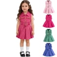 thumbnail image 1 of Purcolt Girls Button Shirt Dress Summer Casual Collared Sleeveless Sun Dress Comfortable Pleated A-line Dress with Belt and Pockets, 1 of 9