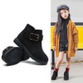 thumbnail image 1 of Purcolt Girls Faux Suede Ankle Boots Lightweight Casual Round Toe Thick Sole Flats with Buckle Strap Comfort Non Slip Low Block Heel Short Booties, 1 of 9