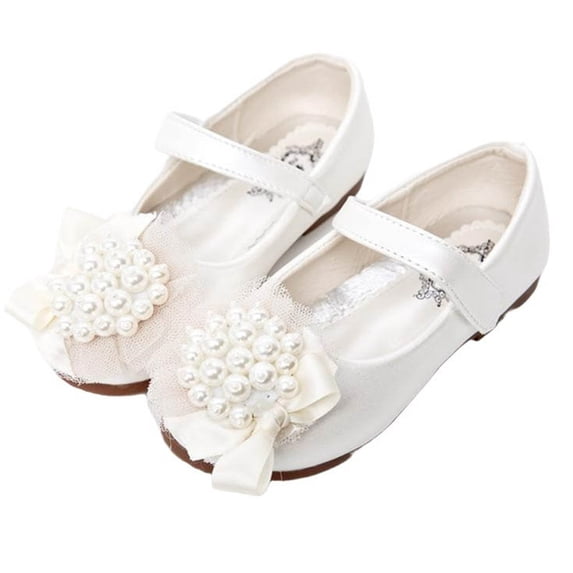Purcolt Girls Mary Jane Flats with Pearl Bow for Toddler Little Kids Big Kids, Princess Flower Girl Dress Shoes for Wedding Birthday Party