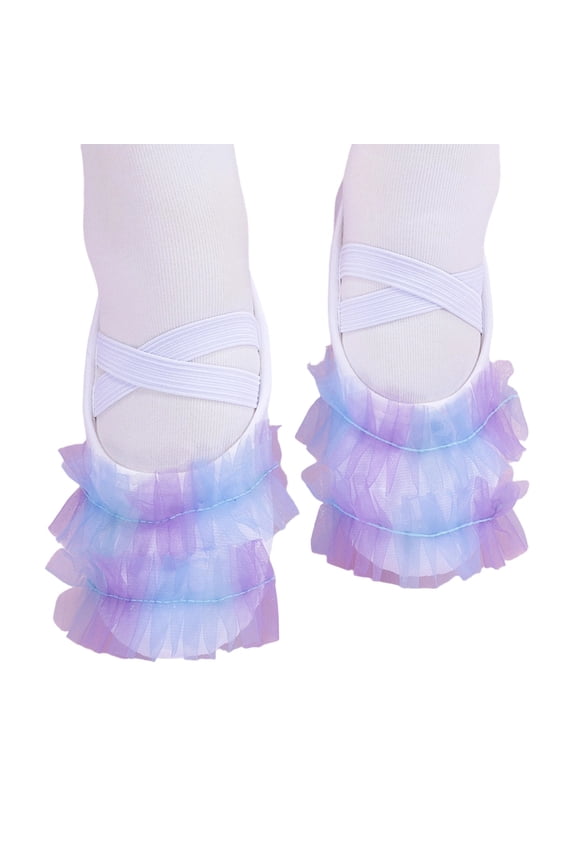 Girls Mesh Ruffled Canvas Ballet Shoes Comfort Stretch Split Sole Cross Elastic Straps Dance Shoes Lightweight Slip On Gymnastics Training Slippers