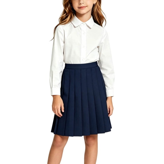 Purcolt Girls Pleated School Uniform Skirt, High Waist Above Knee Length A-Line Pull-On Silhouette Smooth Woven Preppy for School Uniform and Daily Wear