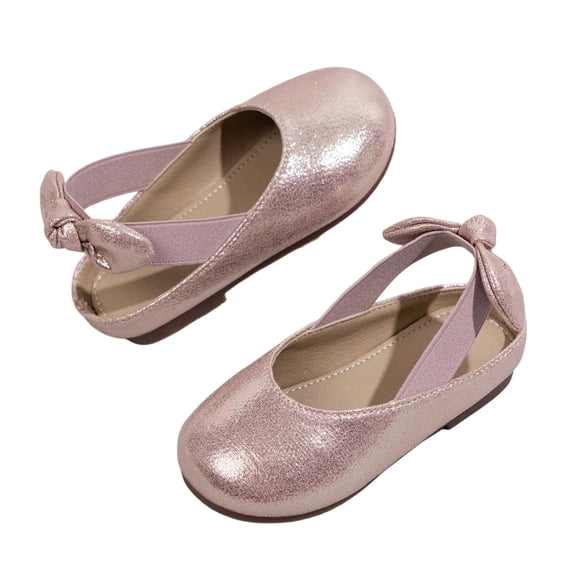Purcolt Girls Shiny Metallic Mary Jane Shoes Comfort Round Toe Knotted Slingback Non Slip Flat Shoes Sparkly Soft Sole Slide Shoes for Wedding Travel Walking