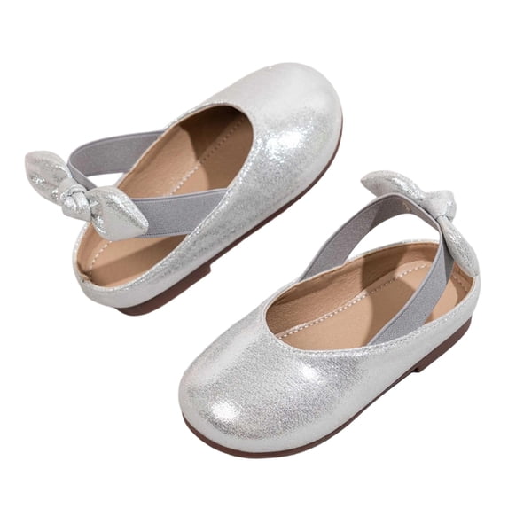 Purcolt Girls Shiny Metallic Mary Jane Shoes Comfort Round Toe Knotted Slingback Non Slip Flat Shoes Sparkly Soft Sole Slide Shoes for Wedding Travel Walking