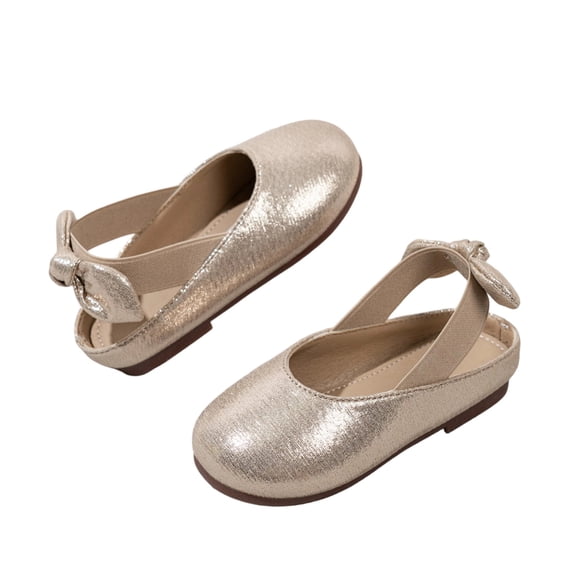 Purcolt Girls Shiny Metallic Mary Jane Shoes Comfort Round Toe Knotted Slingback Non Slip Flat Shoes Sparkly Soft Sole Slide Shoes for Wedding Travel Walking