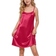 thumbnail image 1 of Purcolt Girls Silk Satin Nightgowns Summer Casual Crew Neck Spaghetti Strap Sleeveless Slip Dress Midi Dress Comfortable Loose Fit Nightdress, 1 of 8