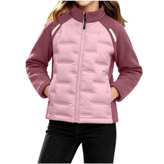 Purcolt Girls Thermal Puffer Softshell Jackets Lightweight Casual Stand Neck Long Sleeve Full Zipper Loose Fit Winter Outerwear with Pockets for 2-15Y