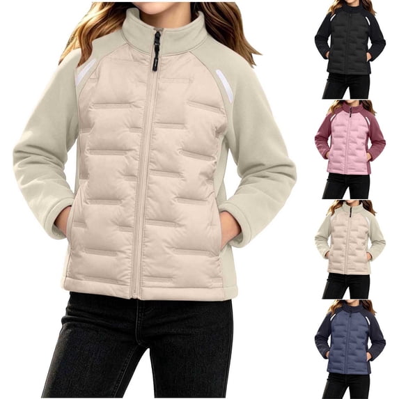 Purcolt Girls Thermal Puffer Softshell Jackets Lightweight Casual Stand Neck Long Sleeve Full Zipper Loose Fit Winter Outerwear with Pockets for 2-15Y