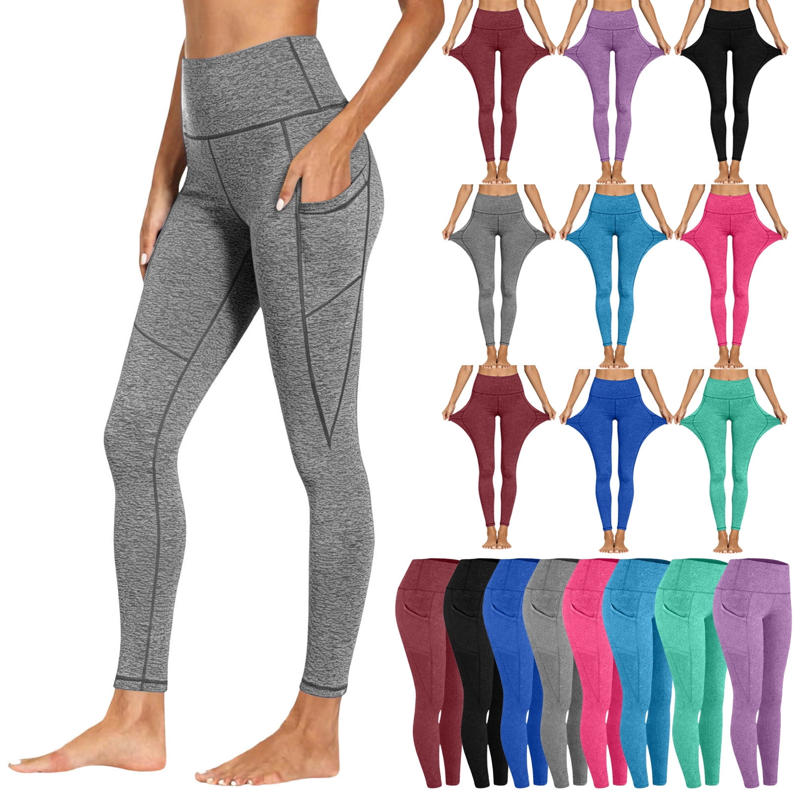 Leggings for Women Tummy Control High Waisted Tights Yoga Pants Stretchy Soft Workout Running Pants with Pockets