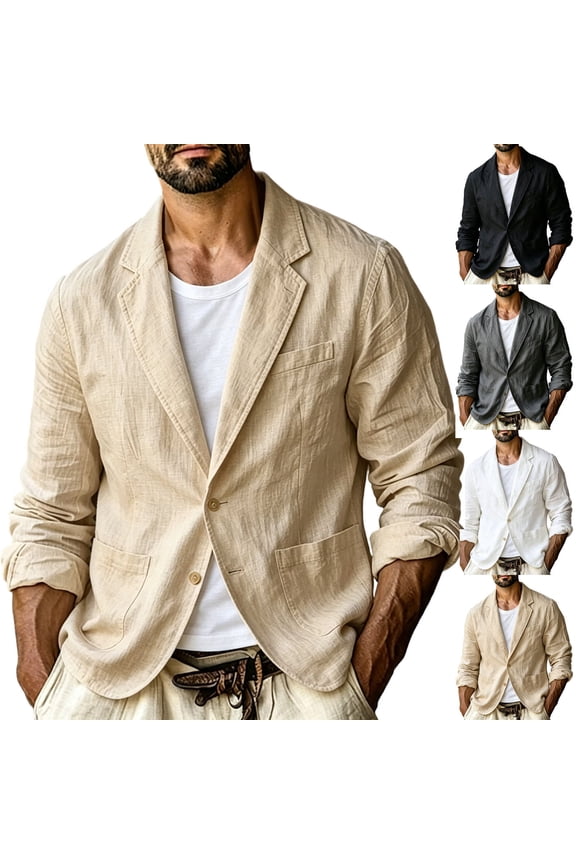 Linen Blazer Men Casual Lightweight 2 Button Sport Coat Summer Wedding Beach Groom Prom Tuxedo Suit Jackets