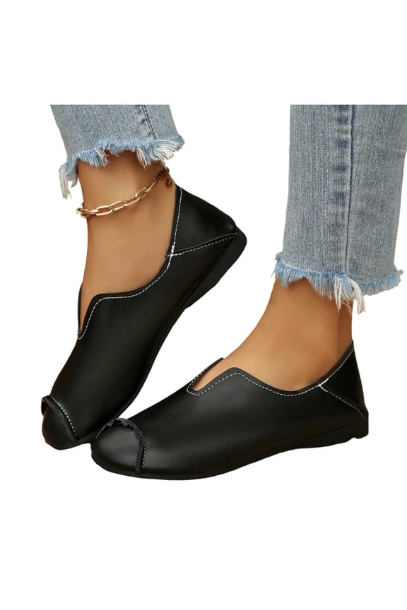Loafers for Women Trendy Casual V-Cut Square Toe Slip On Boat Shoes Lightweight Comfort Soft Sole Non-Slip Flats Shoes for Walking Travel Vacation