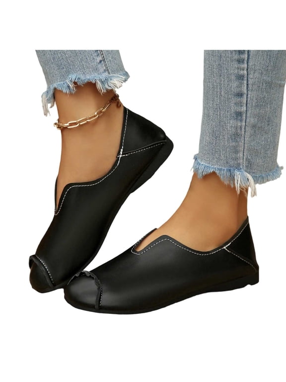 Loafers for Women Trendy Casual V-Cut Square Toe Slip On Boat Shoes Lightweight Comfort Soft Sole Non-Slip Flats Shoes for Walking Travel Vacation