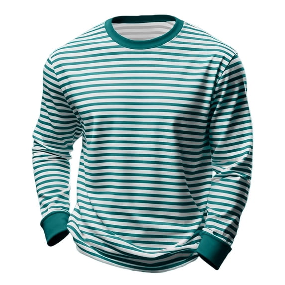 Purcolt Long Sleeve Shirts for Men, Crew Neck Color Block Striped Basic Shirts Spring Summer Casual Sports Pullover Tops Blouse