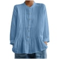 thumbnail image 1 of Purcolt Women's Long Sleeve Pleated Shirts V Neck Button Down Tunic Top Dressy Casual Loose Fit Basic Tee Shirt Blouses, 1 of 6