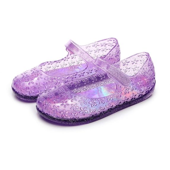 Purcolt Mary Jane Jelly Shoes, Ballet Flats Cosplay Birthday Party Snow Queen Princess Dress Up Sandals for Little Girls, Toddler or Kids