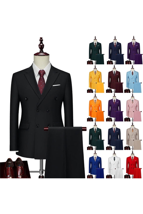 Men's 2 Piece Suit Sets Slim Fit Outfits Dressy Formal Double Breasted Blazer Dress Pants for Wedding Evening Business, Sizes M-5XL