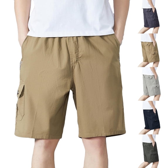 Purcolt Men's Athletic Cargo Shorts Soft Cotton Drawstring Elastic Waist Summer Loose Running Workout Shorts wuth Zipper Pockets