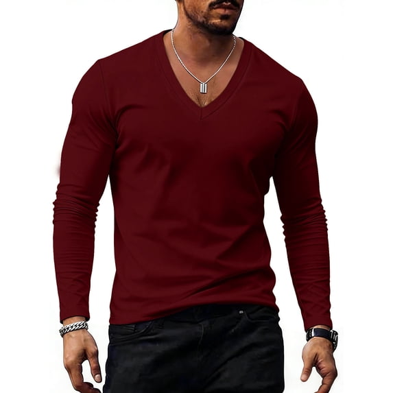 Purcolt Men's Athletic T-Shirts, V Neck Long Sleeve Slim Fit Stretchy Pullover Tops Summer Casual Basic Layer Shirts