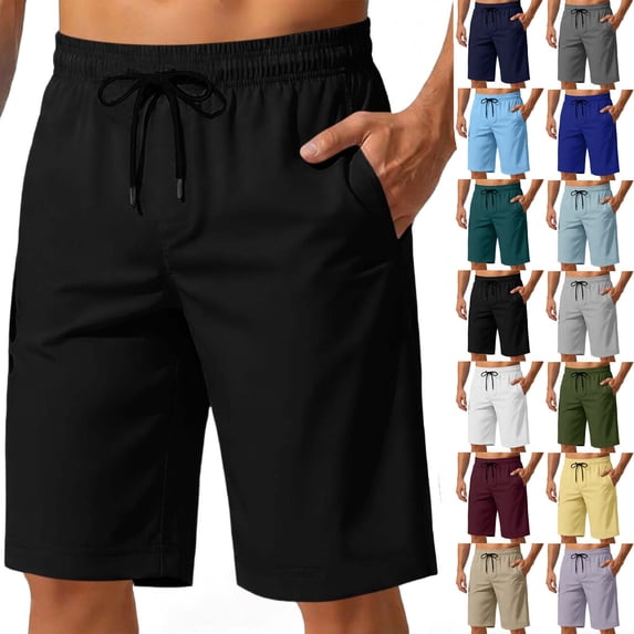 Purcolt Men's Casual Shorts Classic Stretch Drawstring Elastic Waist Loose Fit Summer Workout Running Gym Beach Shorts with Pockets