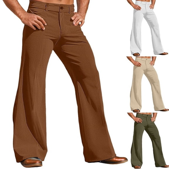 Purcolt Men's Corduroy Flared Pants Stretchy 60s 70s Vintage Disco Bell Bottom Pants Comfort Retro Wide Leg Dress Pants Casual Trousers