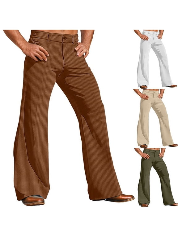 Men's Corduroy Flared Pants Stretchy 60s 70s Vintage Disco Bell Bottom Pants Comfort Retro Wide Leg Dress Pants Casual Trousers