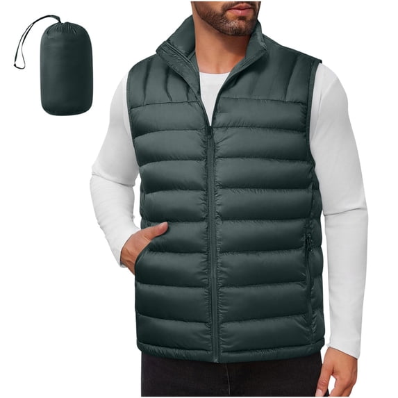 Purcolt Men's Lightweight Puffer Vest Warm Quilted Stand Neck Sleeveless Full Zip Outerwear Vest Casual Windproof Jackets with Pockets