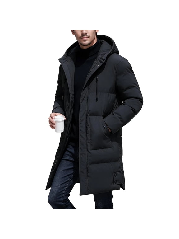 Men's Long Winter Coats Water Resistant Puffer Jackets Windproof Quilted Down Jacket Insulated Thicken Warm Winter Hooded Puffy Parka Coat
