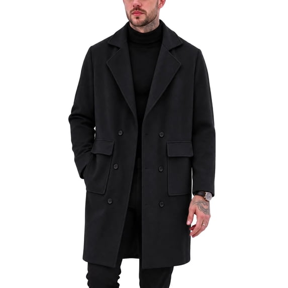 Mid Guy Purcolt Men's Mid-Length Pea Coat Double Breasted Lapel Trench Coat ...