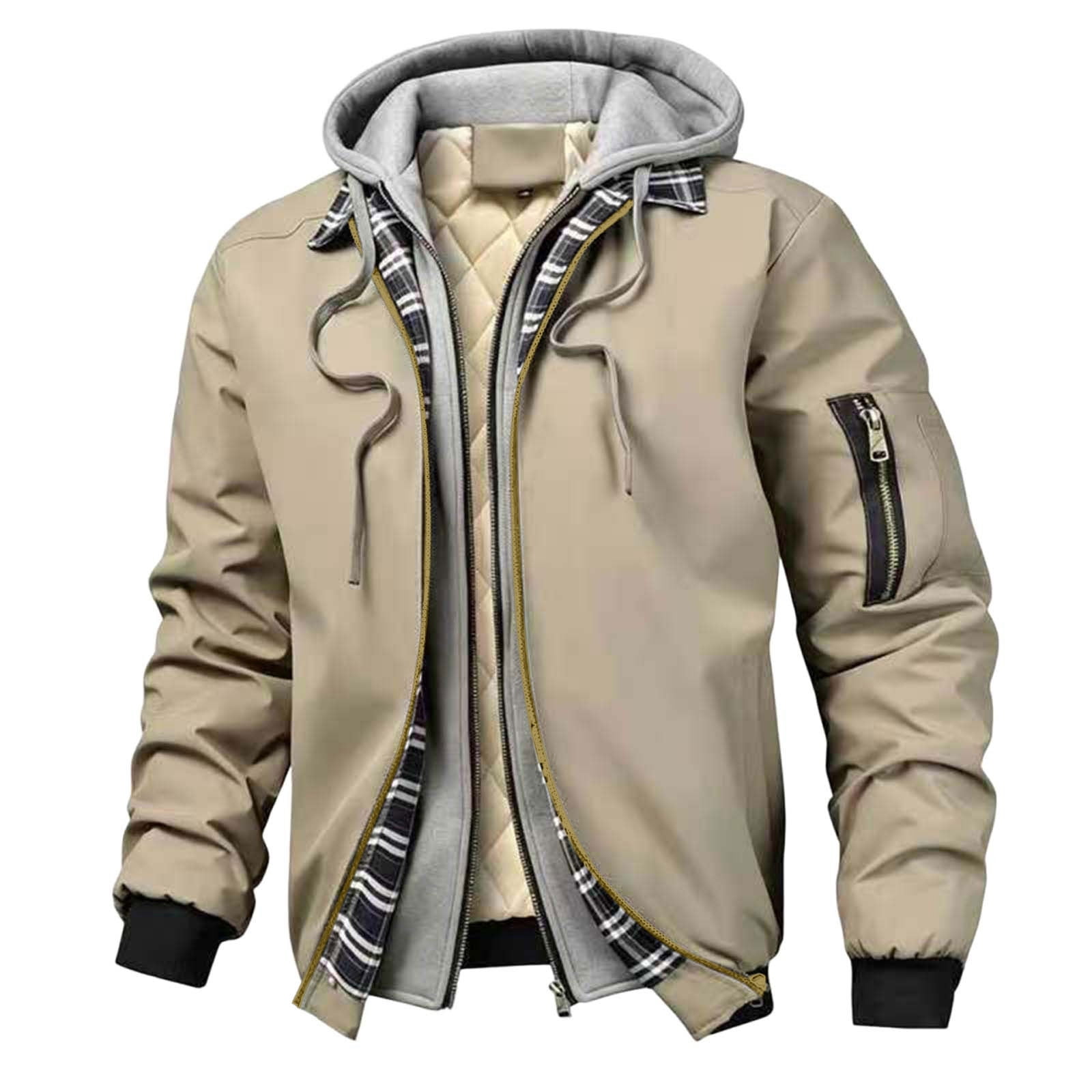 Popup Jacket Purcolt Men's Padded Hooded Bomber Jackets Fake Two-Piece Zip Up Casual ...