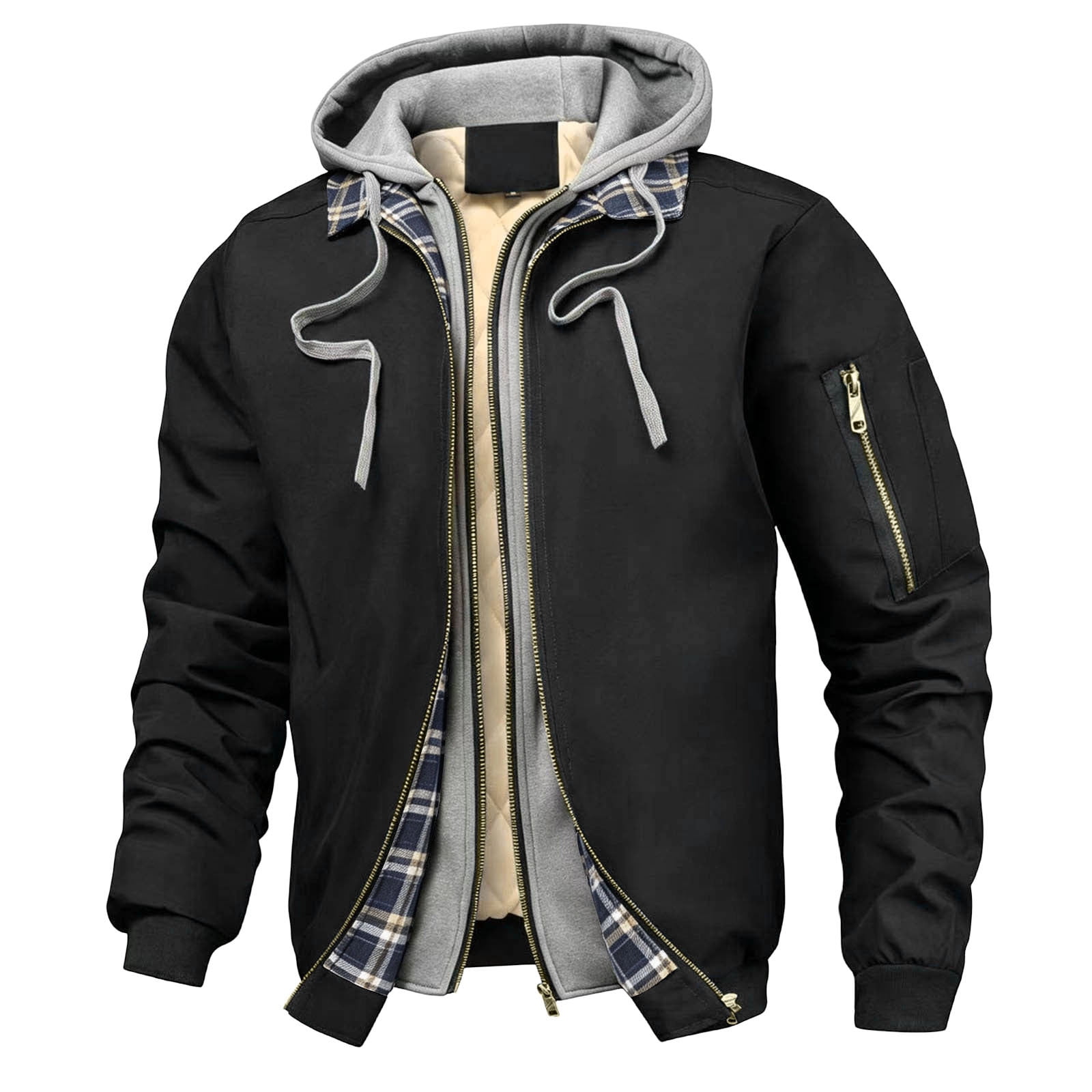 Popup Jacket Purcolt Men's Padded Hooded Bomber Jackets Fake Two-Piece Zip Up Casual ...