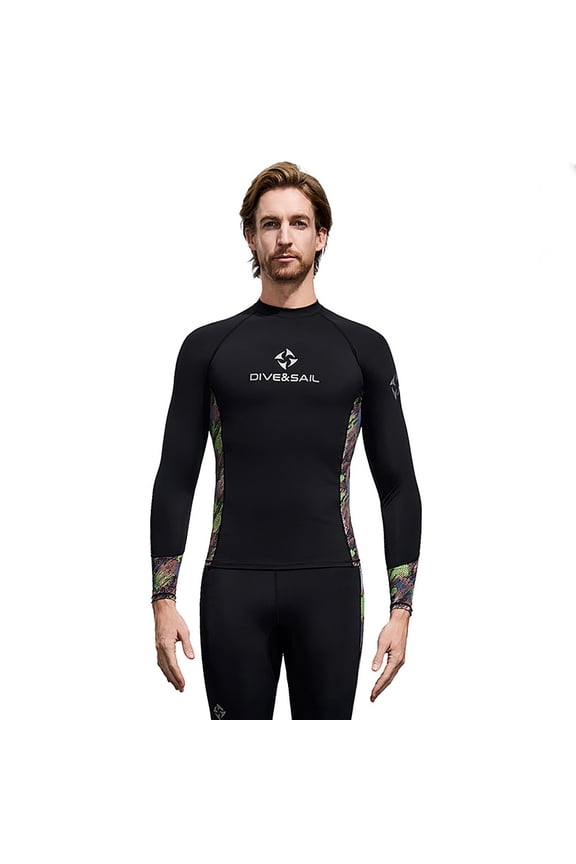 Men's Rash Guard Long Sleeves Wetsuit Tops Quick Dry UPF 50+ UV Sun Protection Slim Fit Swim Shirts Diving Tops for Spearfishing, Snorkeling, Surfing