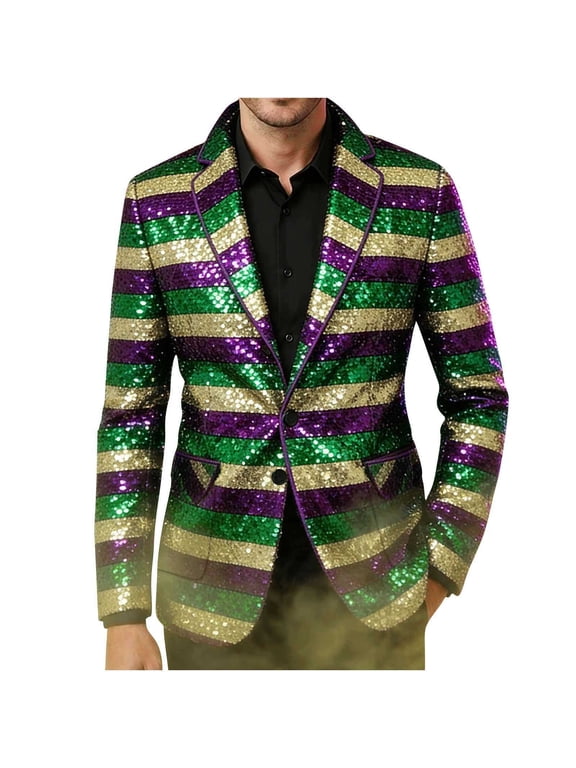Men's Shiny Sequin Blazer Jacket Sparkly 70s Disco Suit Jacket Glitter Notch Lapel Sport Coat for Weddings Prom Nightclubs