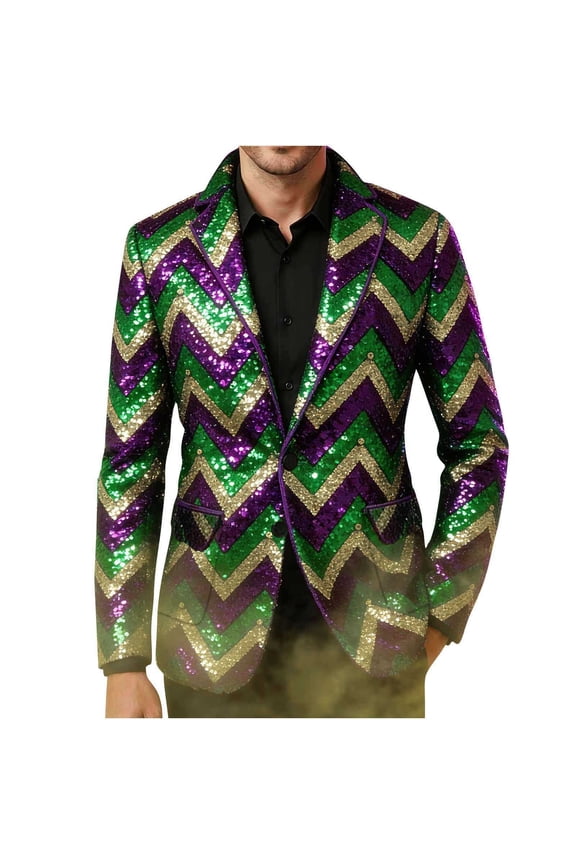 Men's Shiny Sequin Blazer Jacket Sparkly 70s Disco Suit Jacket Glitter Notch Lapel Sport Coat for Weddings Prom Nightclubs