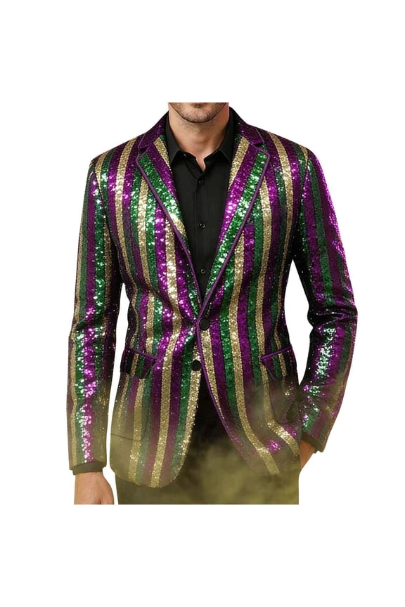 Men's Shiny Sequin Blazer Jacket Sparkly 70s Disco Suit Jacket Glitter Notch Lapel Sport Coat for Weddings Prom Nightclubs