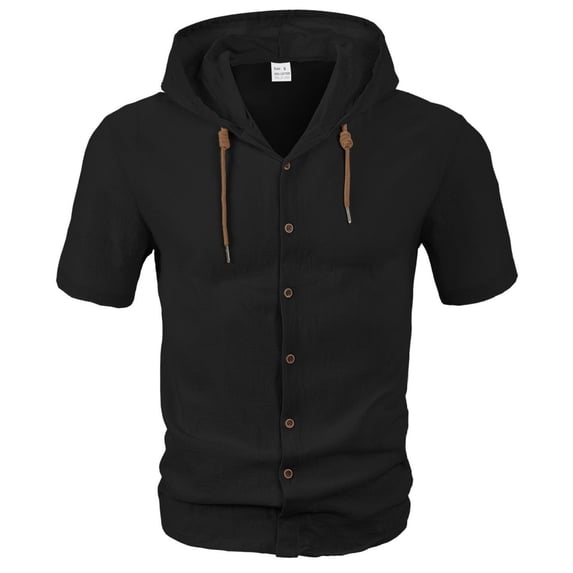 Purcolt Men's Short Sleeve Hooded Shirts Lightweight Moisture Wicking Button Down Shirt Summer Casual Loose Fit Workout Tops for Beach Vacation Party