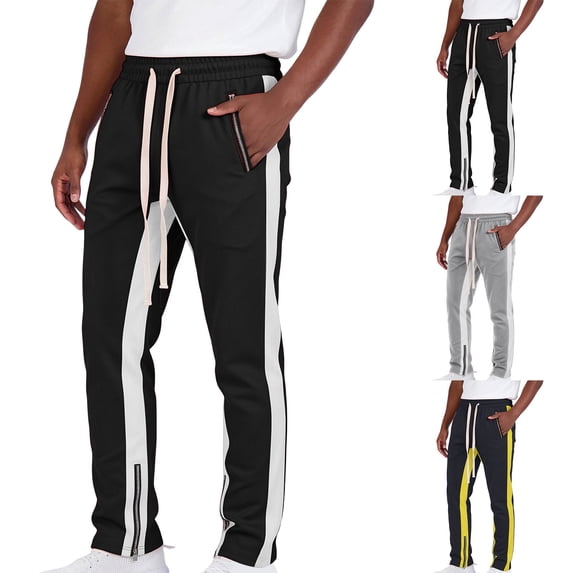 Purcolt Men's Side Stripe Track Pants Slim Tapered Leg Joggers with Zipper Pockets Ankle Zips and Drawstring Elastic Waist for Gym and Casual Streetwear