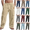 thumbnail image 1 of Purcolt Men's Summer Casual Cargo Pants Lightweight Loose Fit Drawstring Elastic Waist Trouser Y2K Wide Leg Workout Beach Pants, 1 of 8