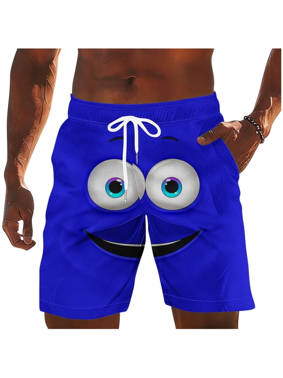Men's Swim Trunks Cartoon Drawstring Waist Bathing Suit Board Shorts Funny Novelty Beachwear with Pockets