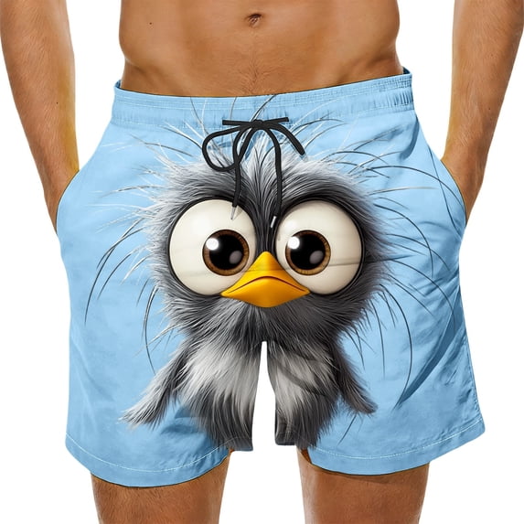 Purcolt Men's Swim Trunks Funny Bird Printed Beach Board Shorts Summer Novelty Athletic Running Shorts