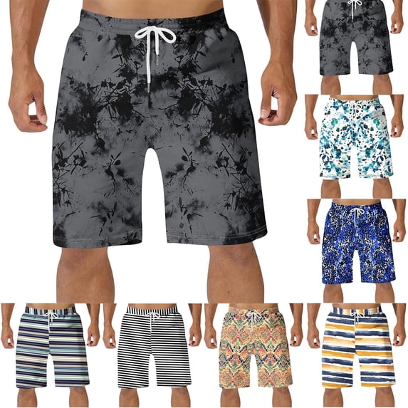Purcolt Men's Swim Trunks, Graphic Print Drawstring Breathable Athletic Loose Fit Summer Casual Beach Short Pants with Pockets