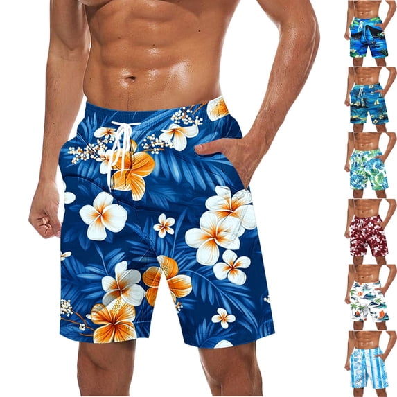 Purcolt Men's Swim Trunks, Quick-Dry Loose Fit Breathable Drawstring Summer Casual Hawaiian Beach Long Board Shorts Bathing Suits with Pockets