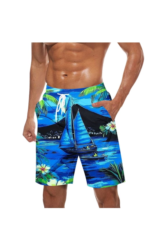 Men's Swim Trunks, Quick-Dry Loose Fit Breathable Drawstring Summer Casual Hawaiian Beach Long Board Shorts Bathing Suits with Pockets