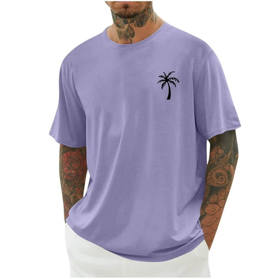 Purcolt Men's T-Shirts Short Sleeve Crewneck Soft Casual Loose Oversized Graphic Tees Summer Beach Palm Tree Vintage Hawaiian Tees (Reg. or Big & Tall)