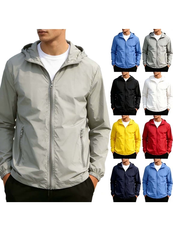 Men's UPF 50+ Hooded Jacket Windbreaker Hiking Jackets Lightweight Breathable Running Cycling Coats with Zip Pocket