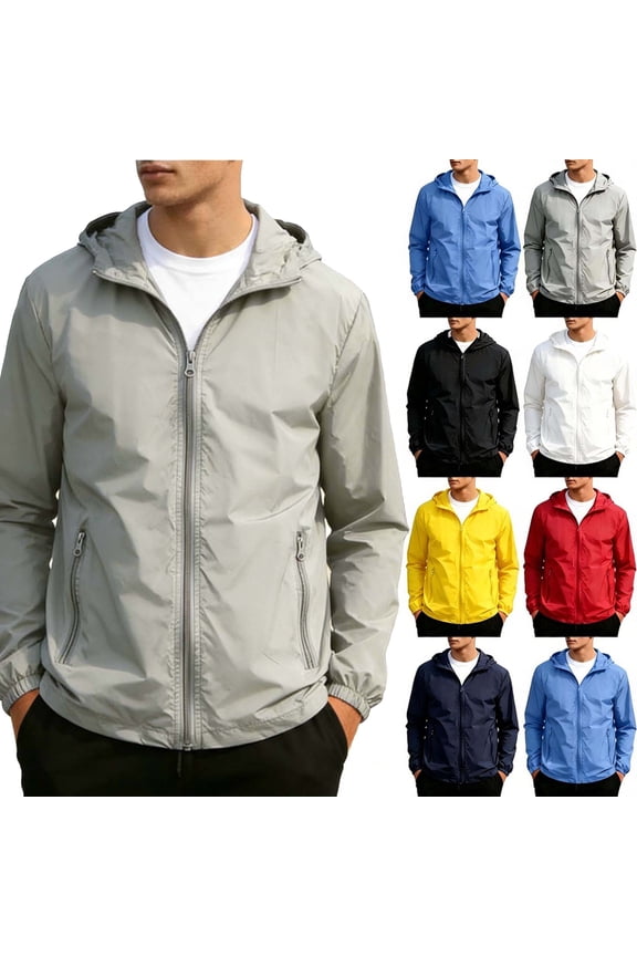 Men's UPF 50+ Hooded Jacket Windbreaker Hiking Jackets Lightweight Breathable Running Cycling Coats with Zip Pocket