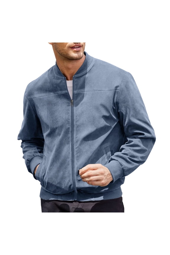 Men's Vintage Faux Suede Bomber Jacket Causal Lightweight Zip Up Windbreaker Golf Jacket Business Work Office Dress Coat